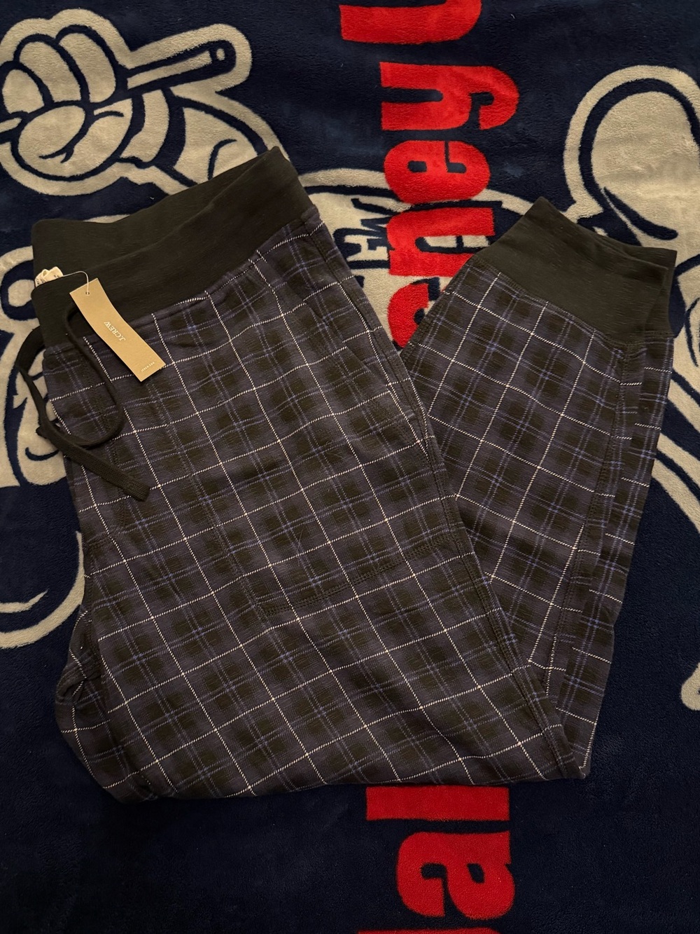 J. Crew Men’s Plaid Knit Pajama Lounge Jogger Pants Navy Size L NWT